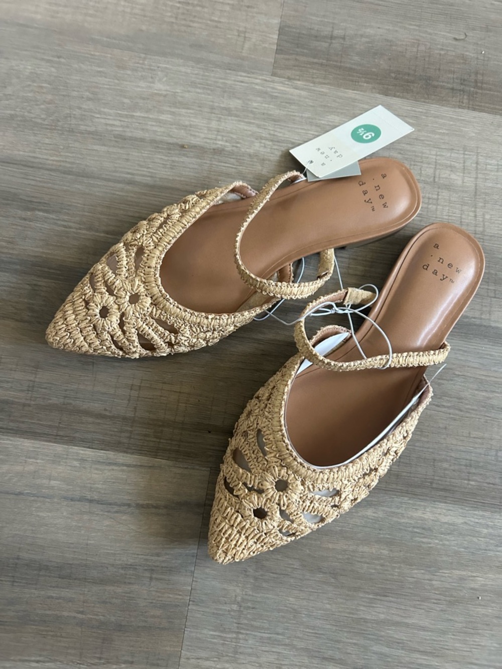 a new day Tan Crochet Pointed-Toe Slingback Mules